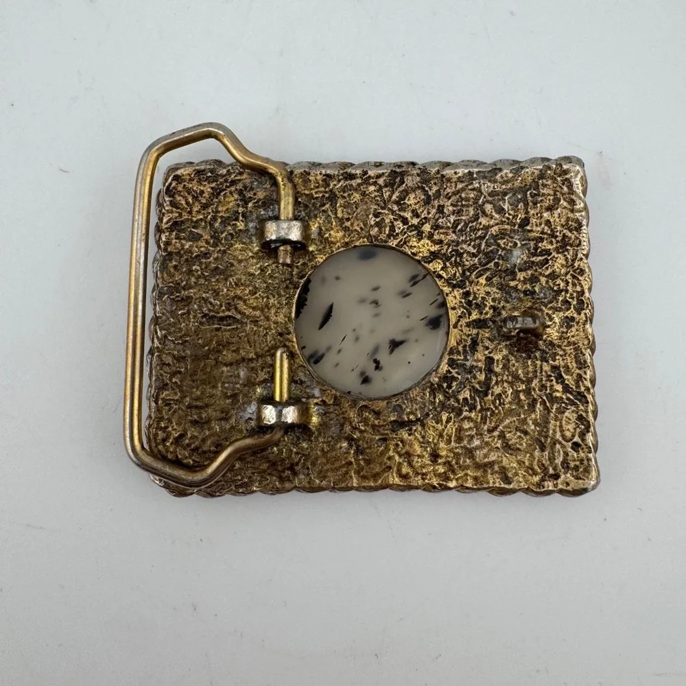 Western Belt Buckle Gold/Silver Tone Agate Cowboy Rodeo Motif